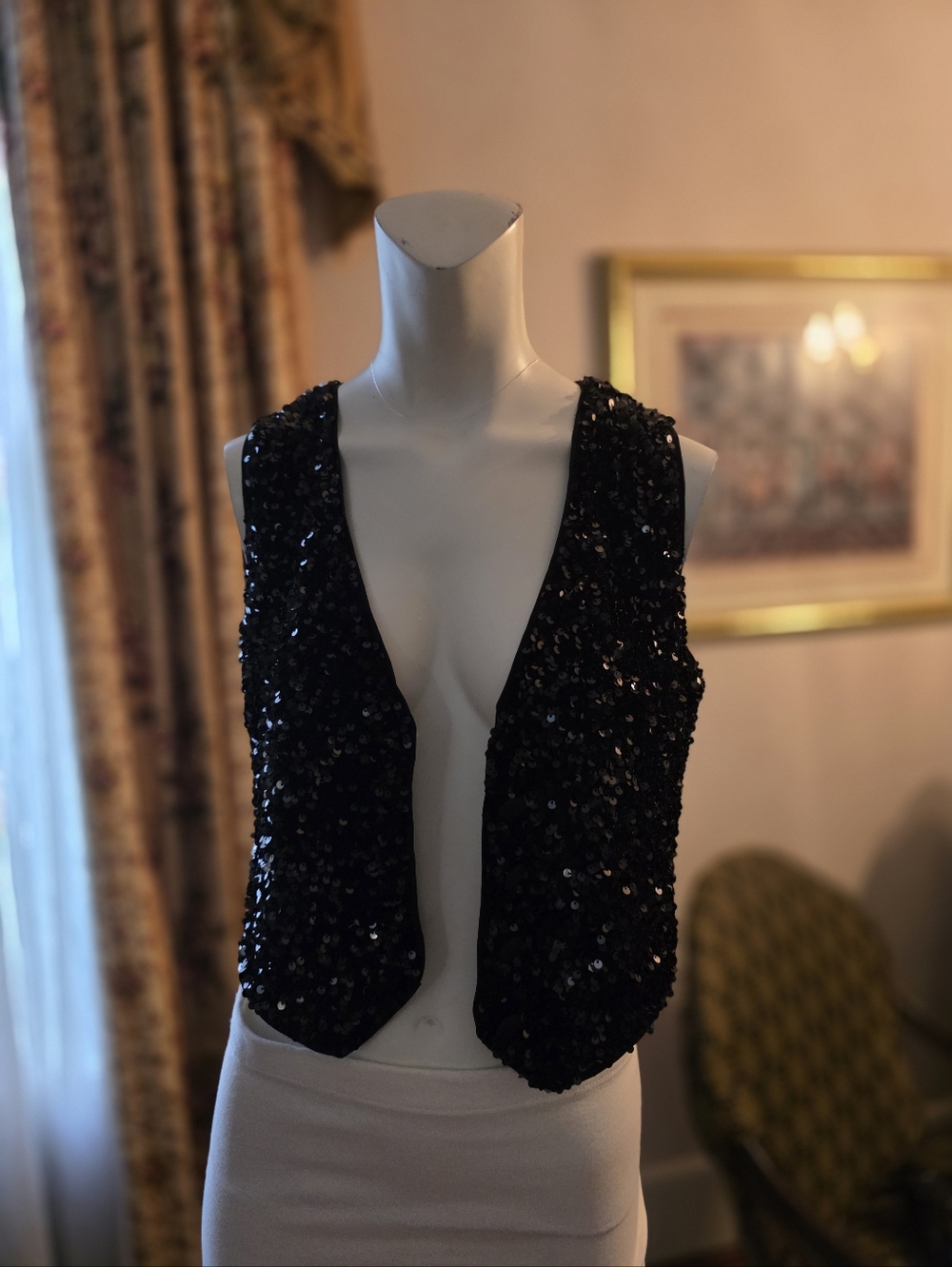 Black Sequin Button Vest